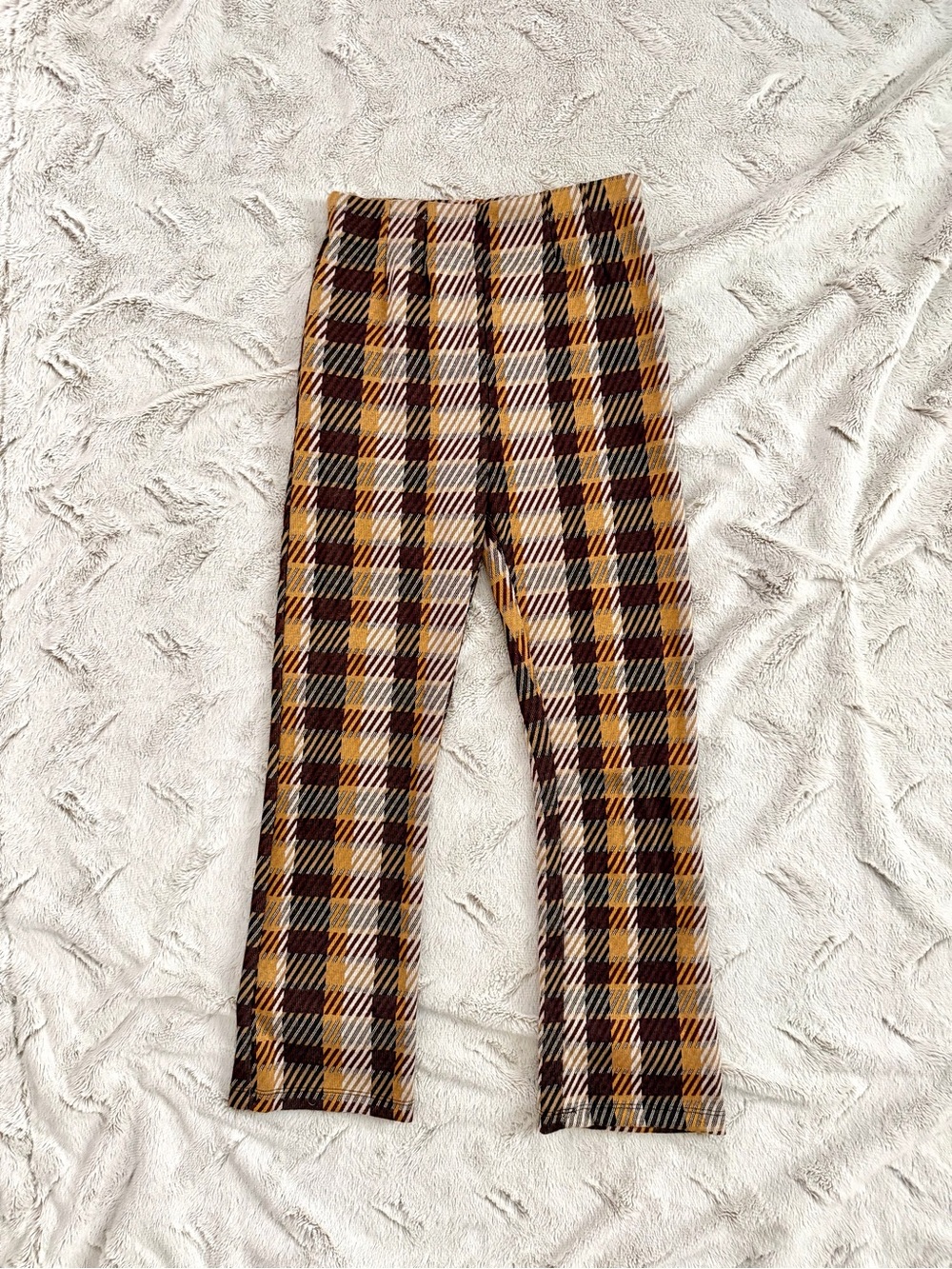 Free People Chloe Knit Pants Plaid Checkered Crop Retro 70s Mustard 2